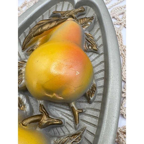 Vintage Lusterware Chalkware Fruit Plaques Wall Decor Kitchen - Picture 3 of 6